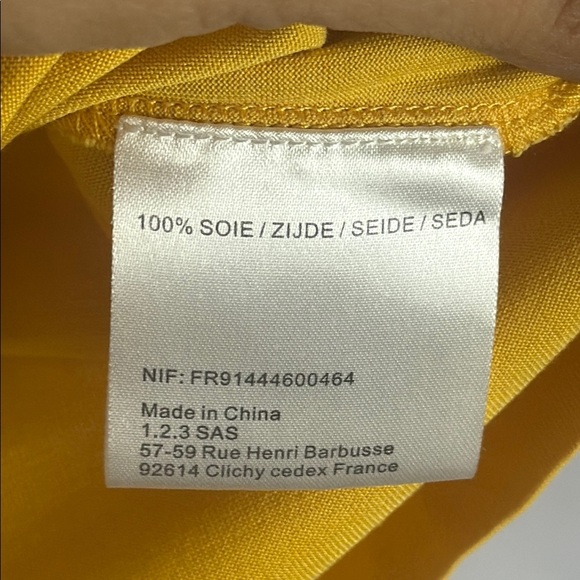 un1deux2trois3 100% Silk Yellow Sailor Collar Short Sleeve Tie Front Blouse - Picture 7 of 9